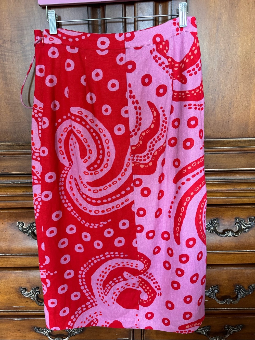 Farm Rio Octo Cool Red/Pink Linen Wrap Skirt - Picture 6 of 10